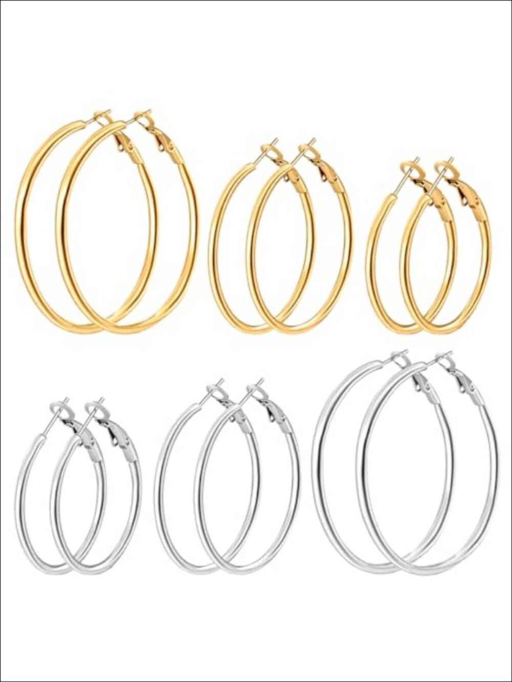 14K Gold Plated Silver Hoop Earrings Set Stainless Steel Click-Top